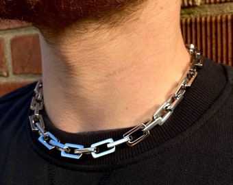 Zilveren schakelketting voor mannen - herenketting 18" - zware roestvrijstalen schakelketting dikke heren zilveren ketting sieraden - door Twistedpendant