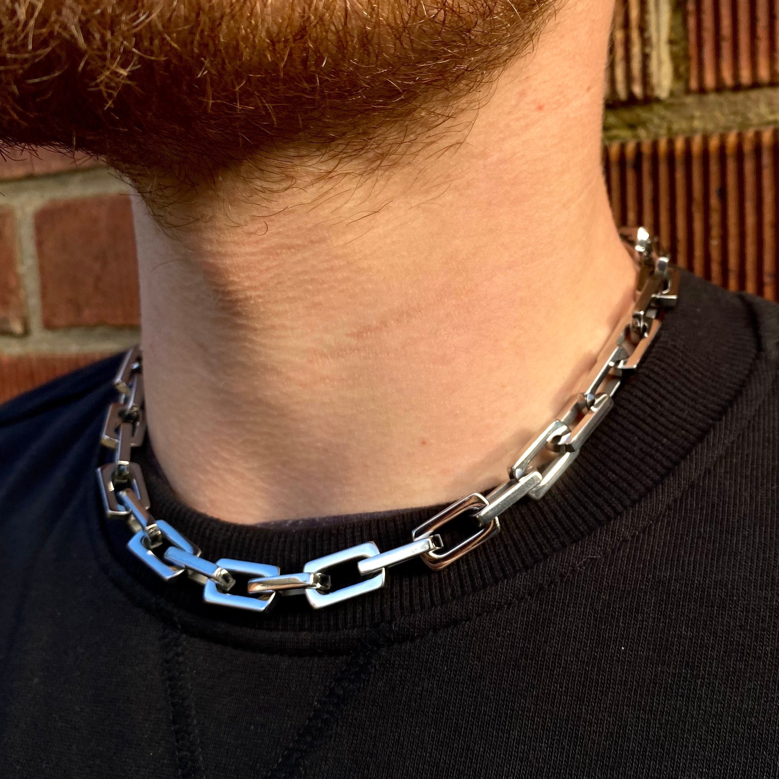 Silver Link Chain for Men - Mens Chain Necklace 18 - Heavy Stainless Steel Link Chain Thick Mens Silver Chain Jewelry - by Twistedpendant