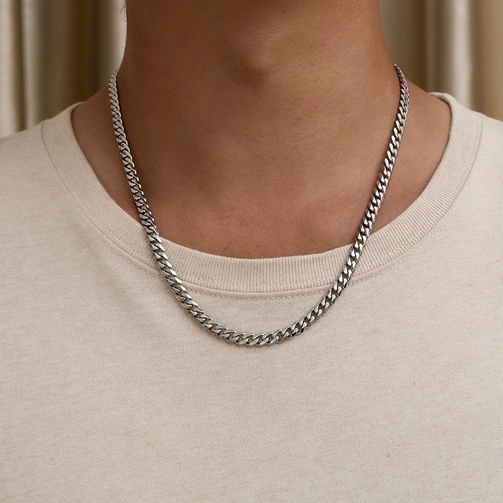 6 mm Black Stainless Steel Cuban Chain Necklace - for Men - Lucleon