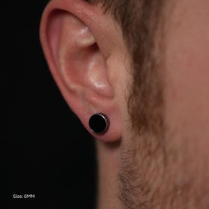 Mens Earrings, Mens Stud Earrings, 6mm Greek Key Detailed Silver Stud Earrings , Black Stud Earrings, Stainless Steel Stud Earring Gifts UK
