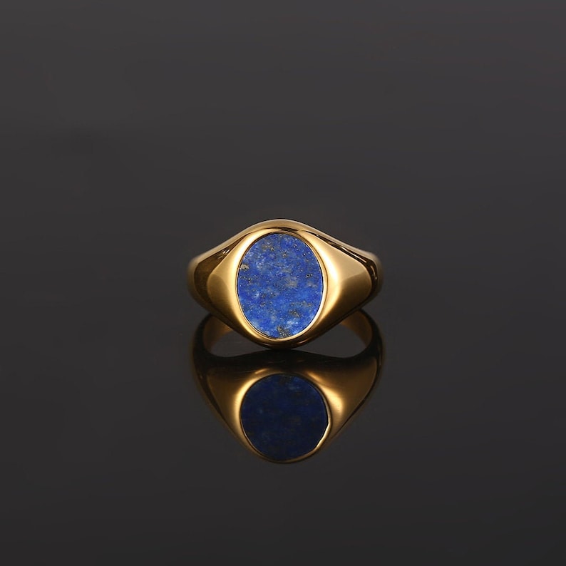 Mens Ring Blue Lapis Lazuli Gold Ring - Lapis Ring - Signet Ring Mens - By Twistedpendant