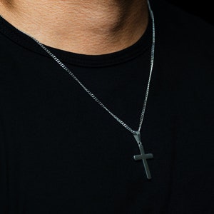 Mens Necklace - Silver Cross Necklace - Cross Necklace Men - Smooth Crucifix Pendant Necklace - Cross And Chain Pendant By Twistedpendant