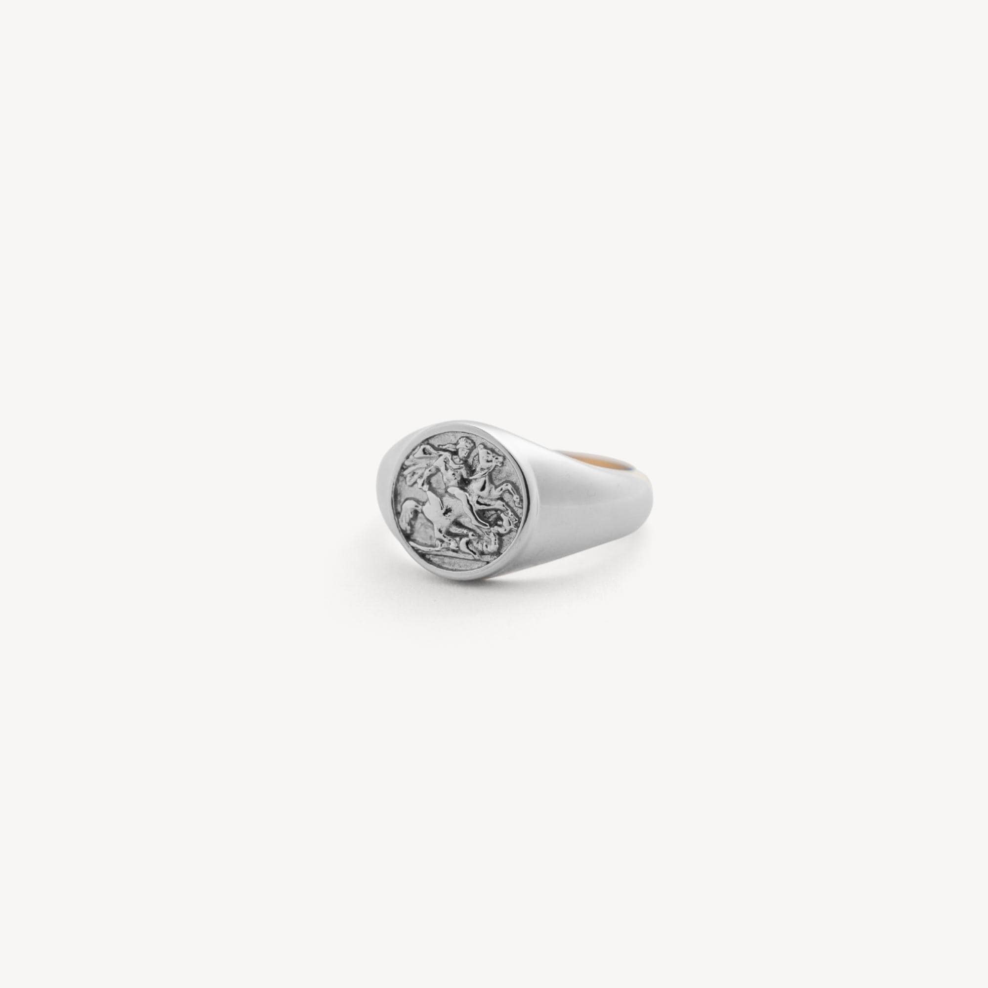 Mens Ring - 18K Gold Saint George Signet Ring for Men - Small Coin