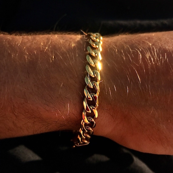 Thick Gold Chain Bracelet 8mm Cuban Bracelet Mens Gold -  Israel