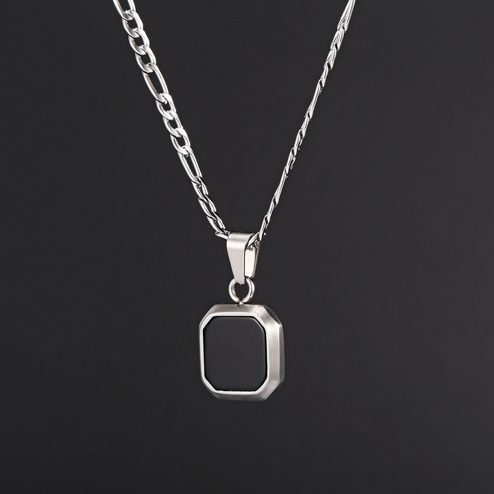 Black Onyx Stone Pendant Silver Mens Necklace Stone Pendant 