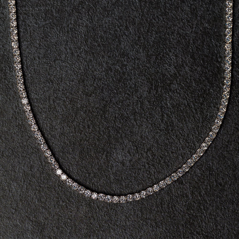 メンズネックレス、シルバーテニスネックレスチェーン、細幅