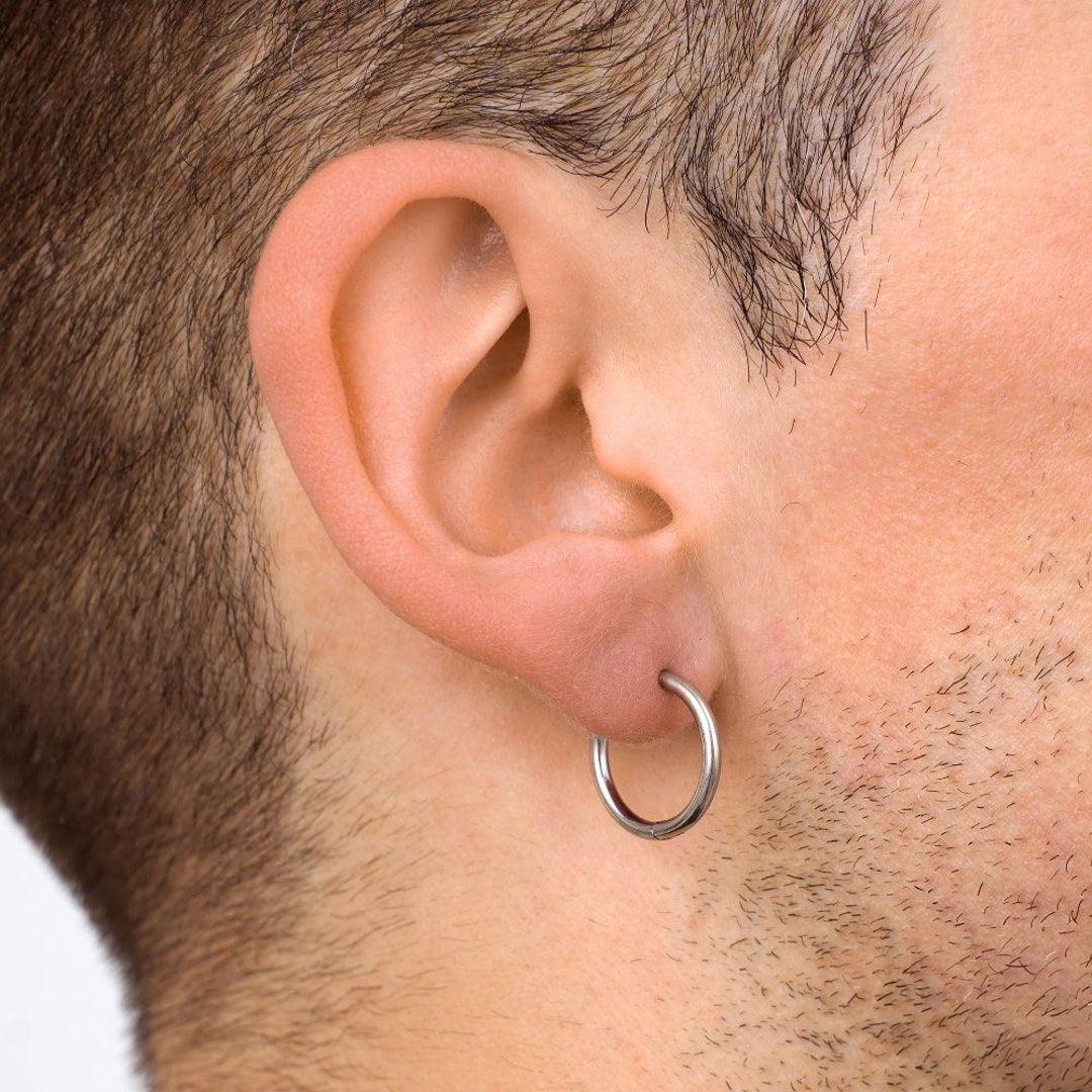 Buy Mens Earrings Silver 18mm Stainless Steel Hoops for Men