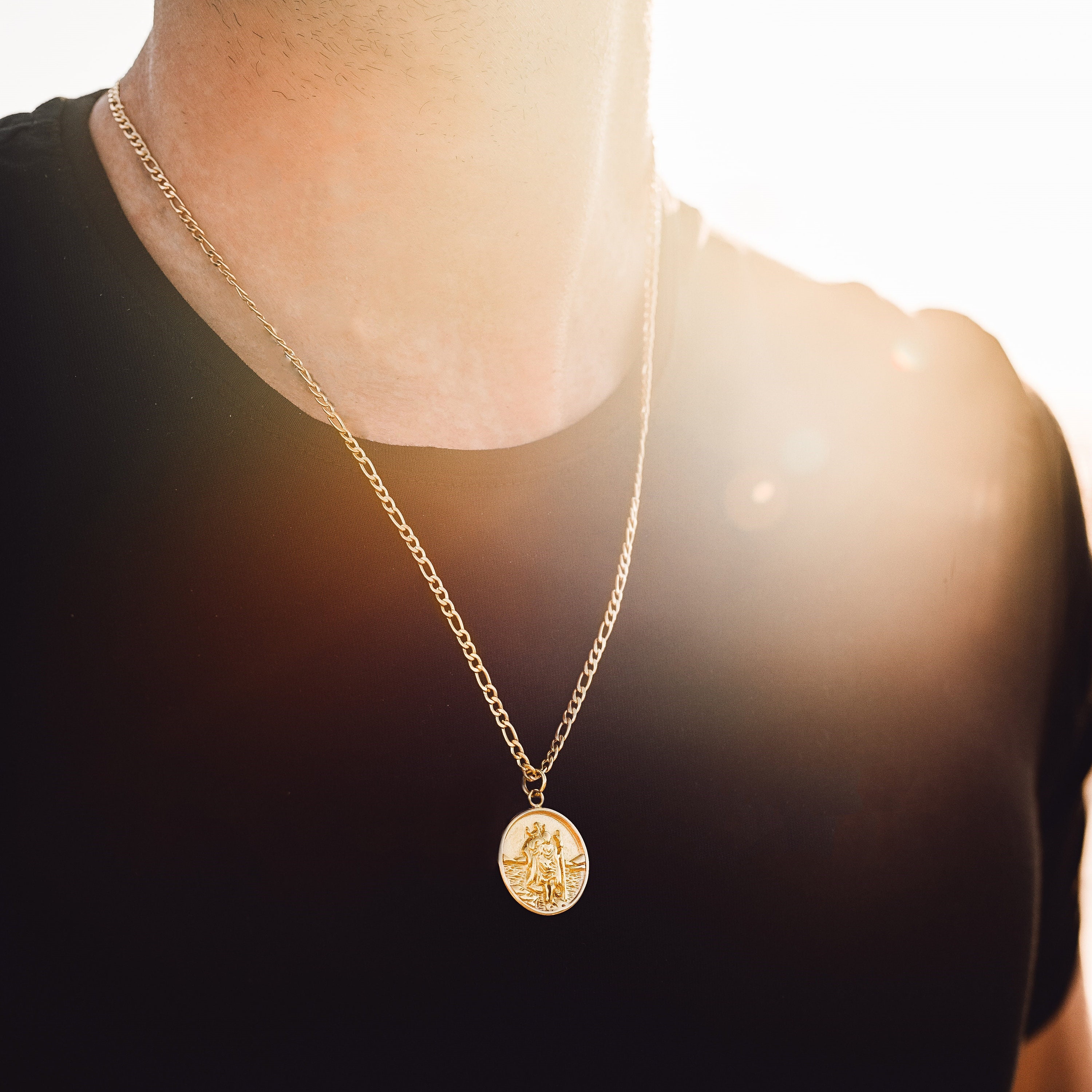 Mens Necklace Silver St Christopher Pendant Necklace for Men Etsy