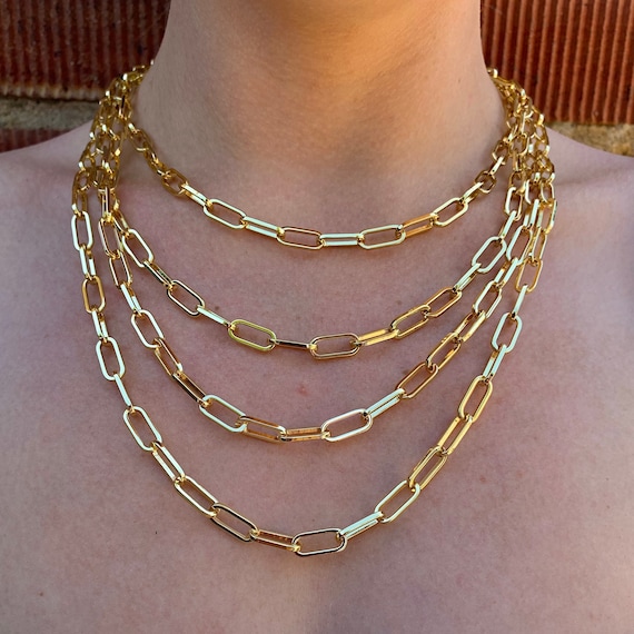 14k Gold Paperclip Chain 6mm Gold Paperclip Layer Necklace Gold Chain Choker Chain Necklace for Women Gold Necklace Gift for Her Boho Etsy