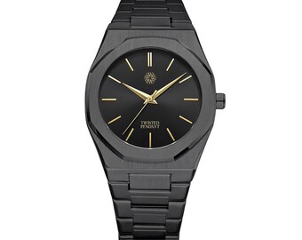 関税/送料込み【Men's Luxury Boutique】ブラッククロノウォッチ Black & Gold Watch for Men - Stainless Steel Wristwatch