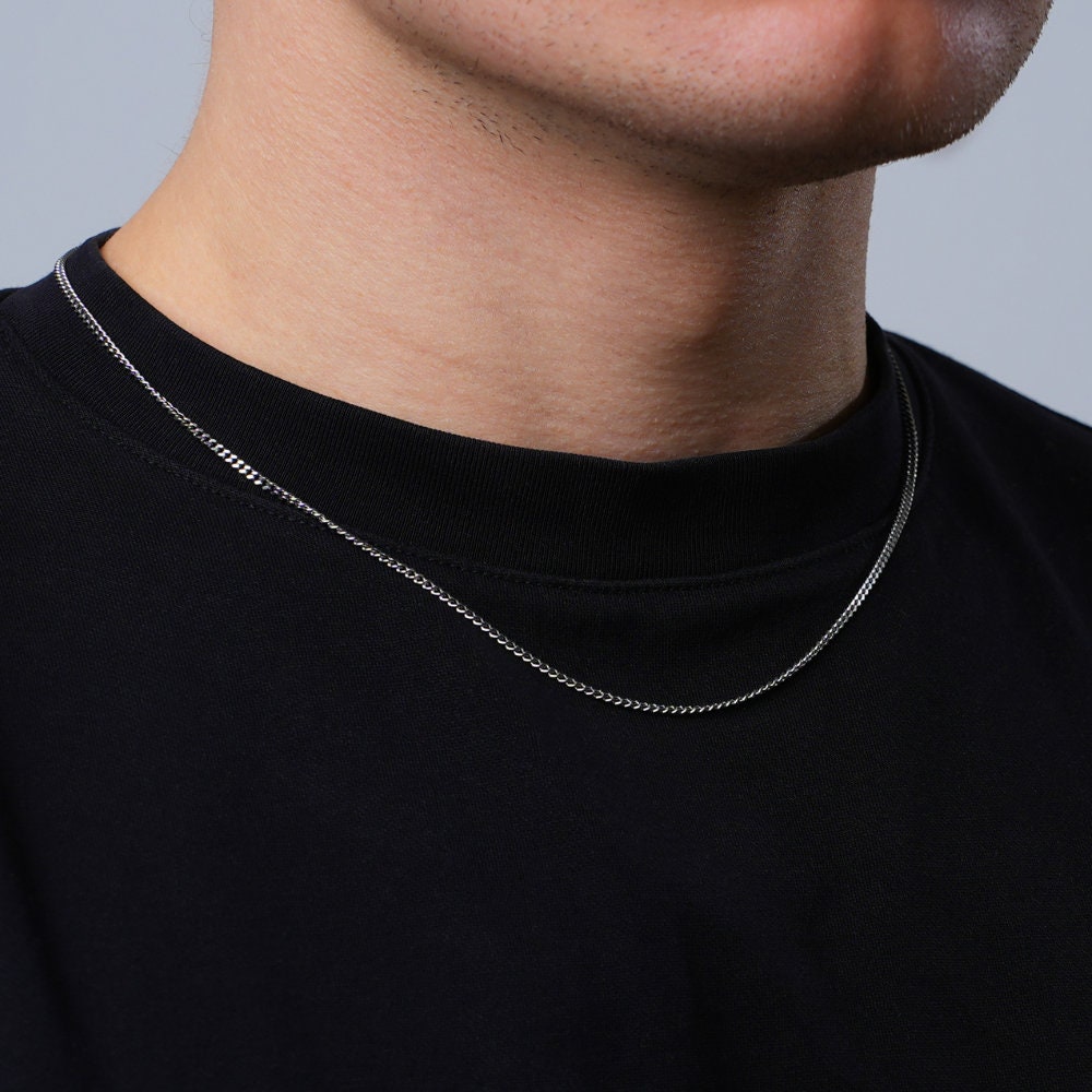 シルバー 2mm チェーンネックレス キューバン メンズチェーン 細身