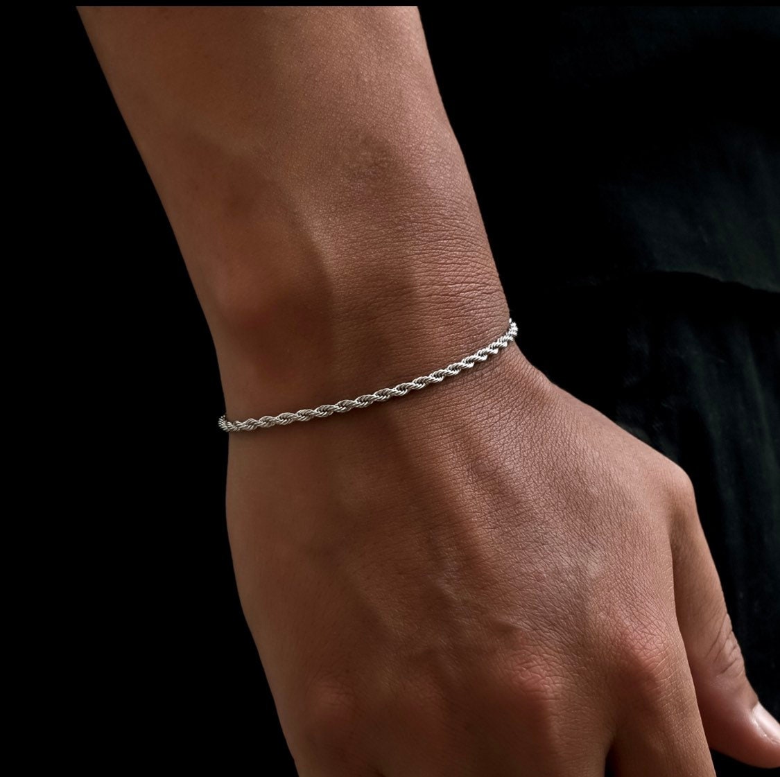 18k Gold Bracelet Men, Mens Bracelet 2.5mm Rope Chain, Thin