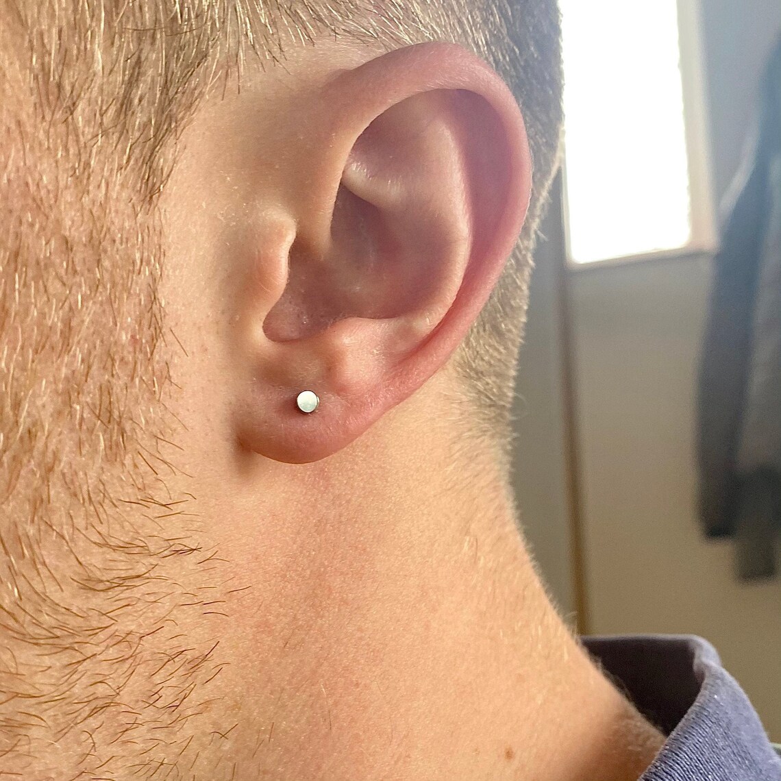 Mens Earrings Black Stud Stainless Steel Silver 3mm Mens Etsy