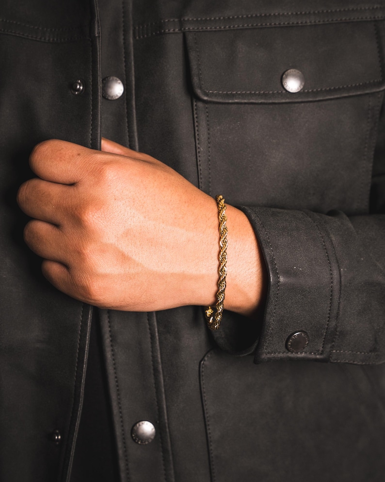 18K Gold Bracelet Men, Mens Bracelet 5mm Rope Chain, Mens Jewelry, Thick Gold Bracelet Link, Gold Bracelet Chains for Men- By Twistedpendant image 9
