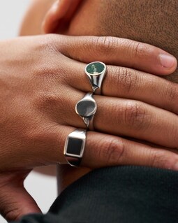 Silver Signet Ring - Moss Agate Oval Ring for Men - Mens Ring