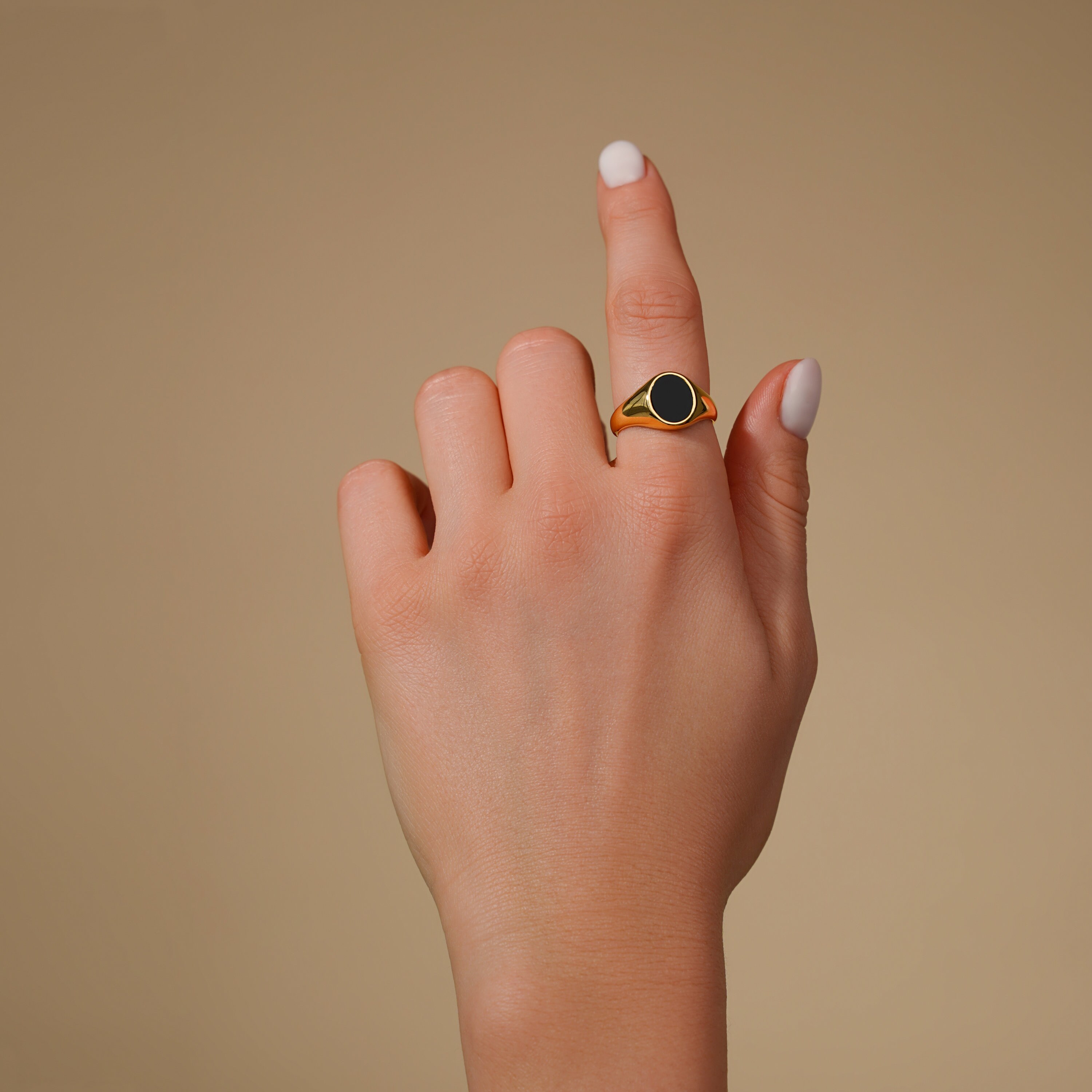 18K Gold Onyx Ring - Black Signet Ring for Women - Chunky Gold