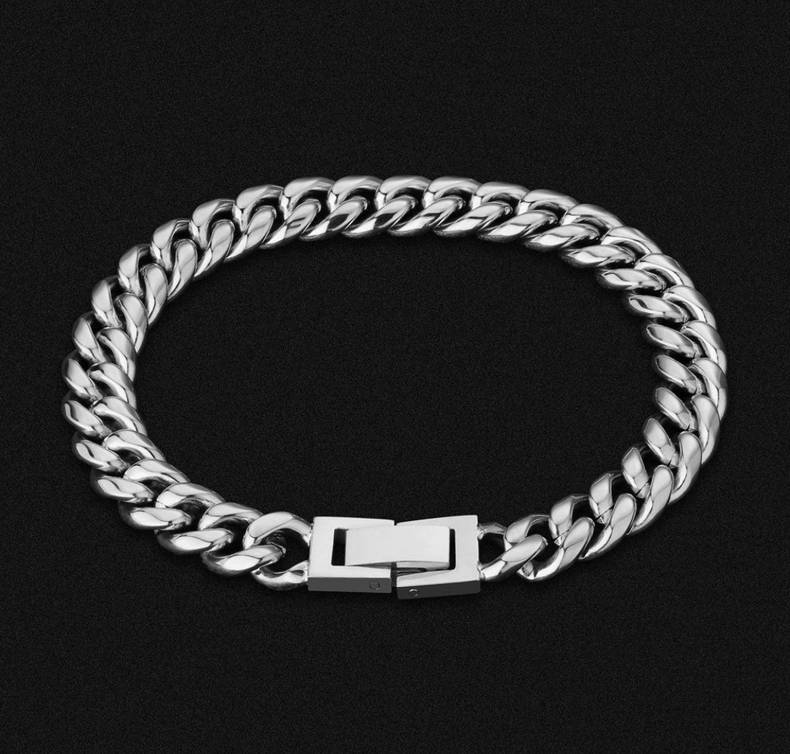Silver Mens Bracelet Chain 8mm Cuban Link in White Gold Chain Etsy UK