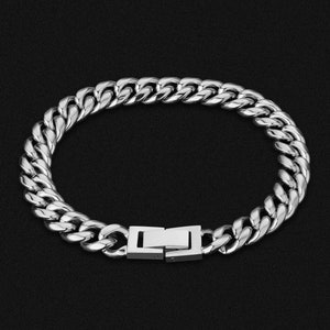 Silver Mens Bracelet Chain 8mm Cuban Link in White Gold Chain Bracelet Mens Woman Chain, Silver Bracelet Man - By Twistedpendant