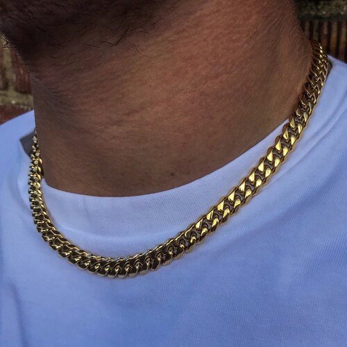 18k Gold Necklace Chain Choker Cuban 