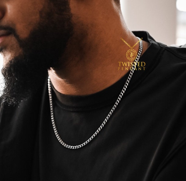 Mens Chain Silver Necklace Chain Choker Cuban Curb 3mm Stainless Stee…