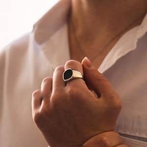 Silver Onyx Ring - Black Onyx Signet Ring For Men - Chunky Silver Ring - Signet Ring Men - Mens Jewelry - Stainless Steel Ring Silver