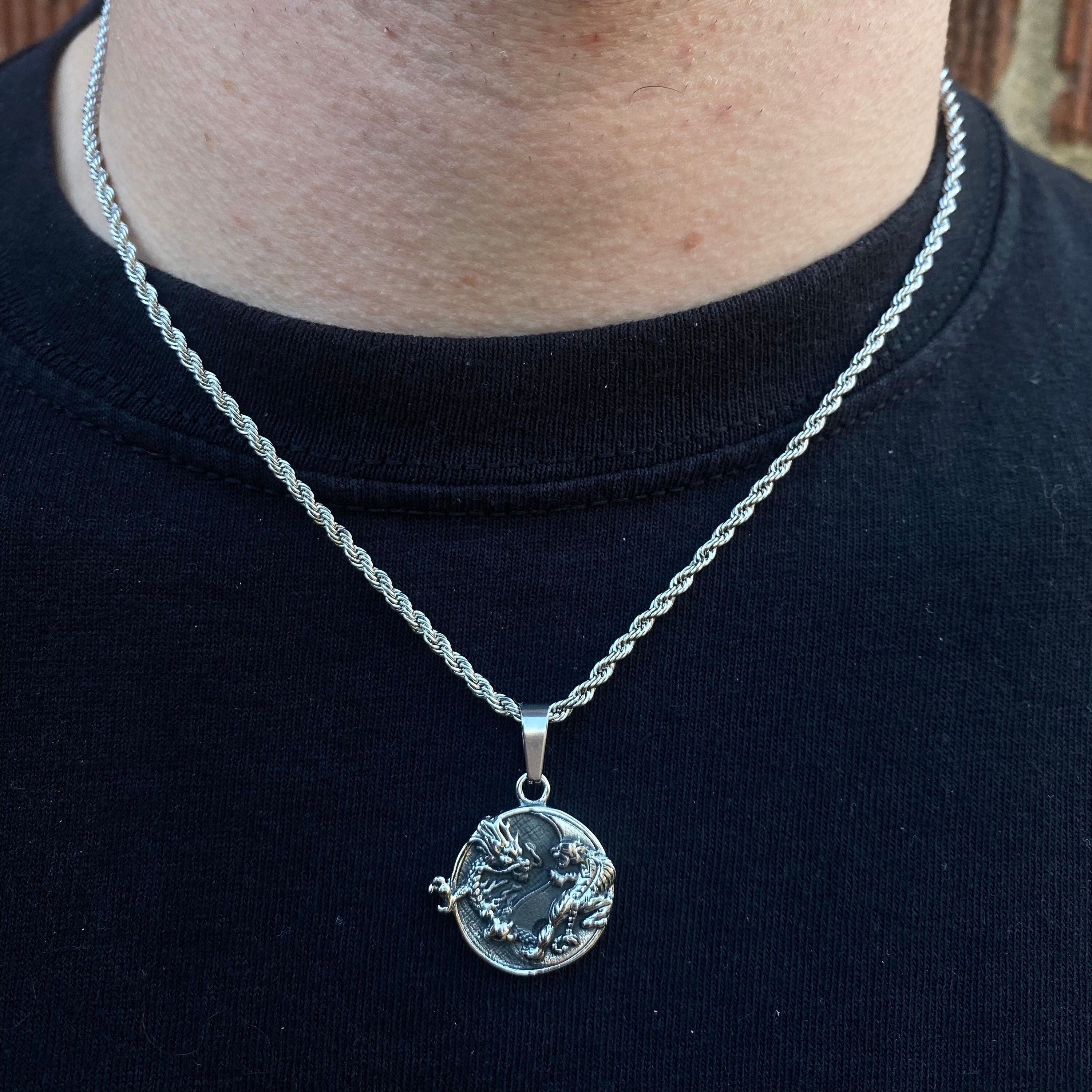 Mens Necklace Dragon Necklace Pendant 
