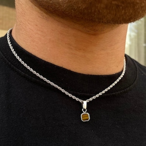 Mini Tigers Eye Silver Pendant For Men - Mens Necklace, Silver Chain Pendant - Silver / Gold Gemstone Jewelry Gifts For Him - Twistedpendant