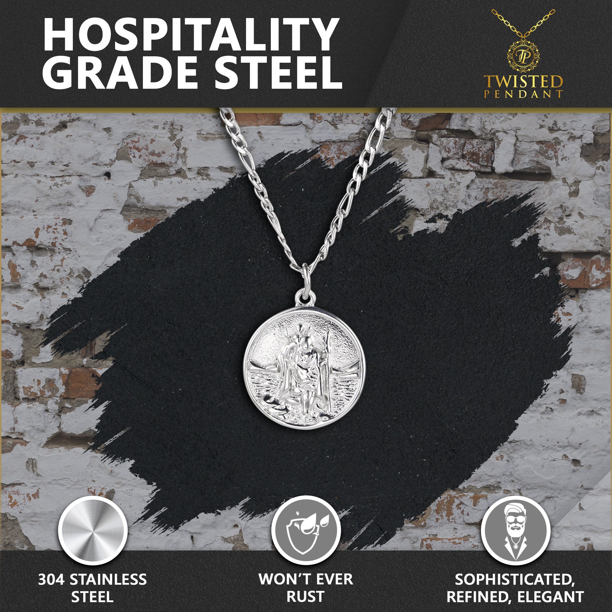 18K Gold St Christopher Pendant Necklace - Mens Jewelry
