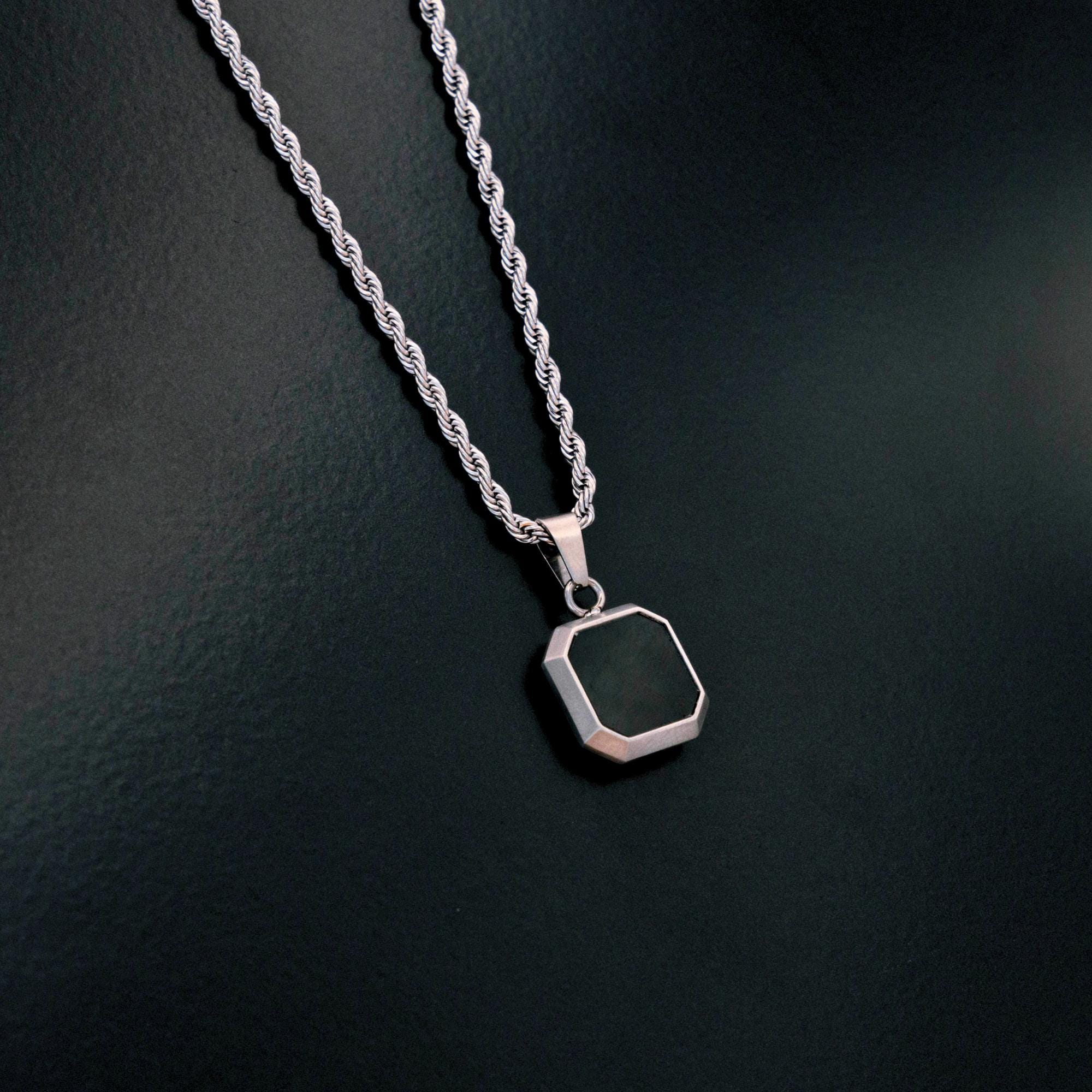 18K Gold Necklace Black Onyx Stone Pendant Gold Necklace Mens Gold