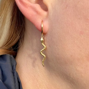 925 Sterling Silver Snake Earrings Snake Hoop Earrings, 18k Gold Snake Earrings, Women's Silver Snake Charm Earrings, Gold Snake Hoops image 4