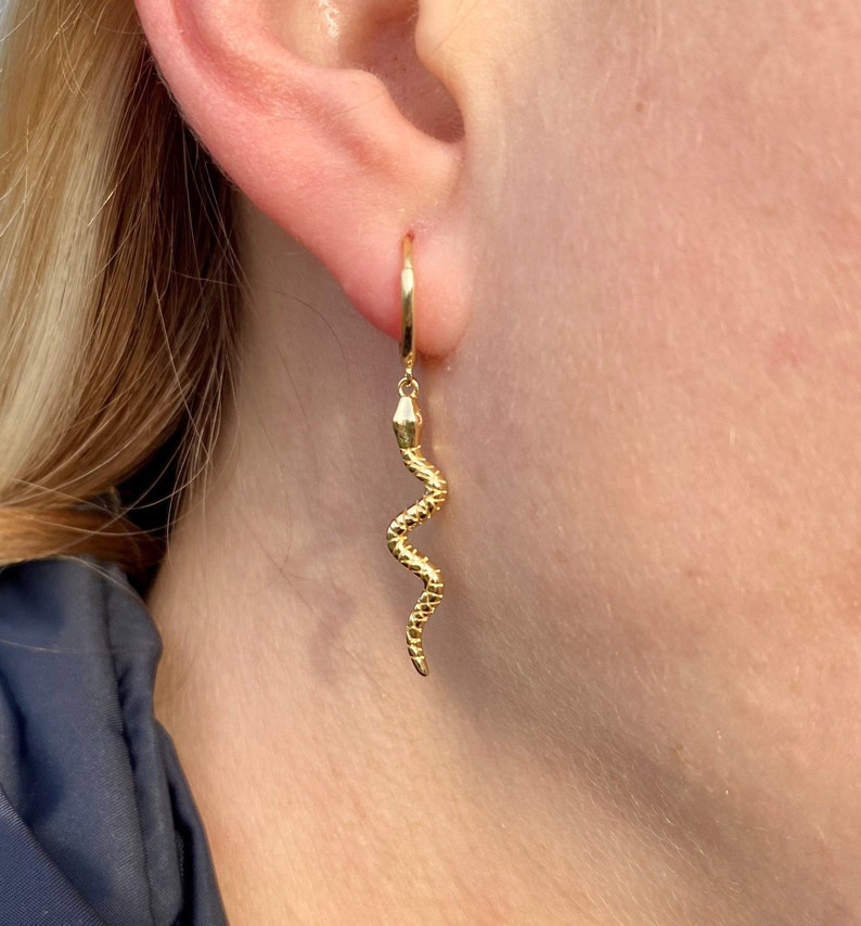 925 Sterling Silver Snake Earrings Snake Hoop Earrings, 18k Gold Snake Earrings, Women's Silver Snake Charm Earrings, Gold Snake Hoops image 4