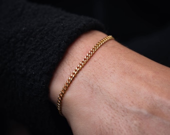 Bracelet en or 18 carats - Chaîne de bracelet cubain en or pour homme - Bracelet chaîne en or pour homme - Bracelet en acier inoxydable plaqué or - Bijoux pour homme