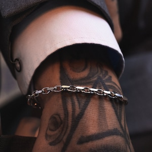 925 Sterling Silver 4mm Bracelet - Rolo Link Bracelet For Men - Chunky Bracelet Men - Mens Jewelry - Rhodium Chain Bracelet- Jewelry For Him