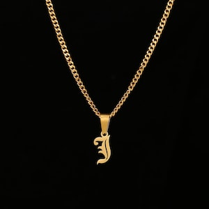 Collar para hombre, collar con inicial de oro, colgante personalizado de inglés antiguo, joyería para hombre de Twistedpendant