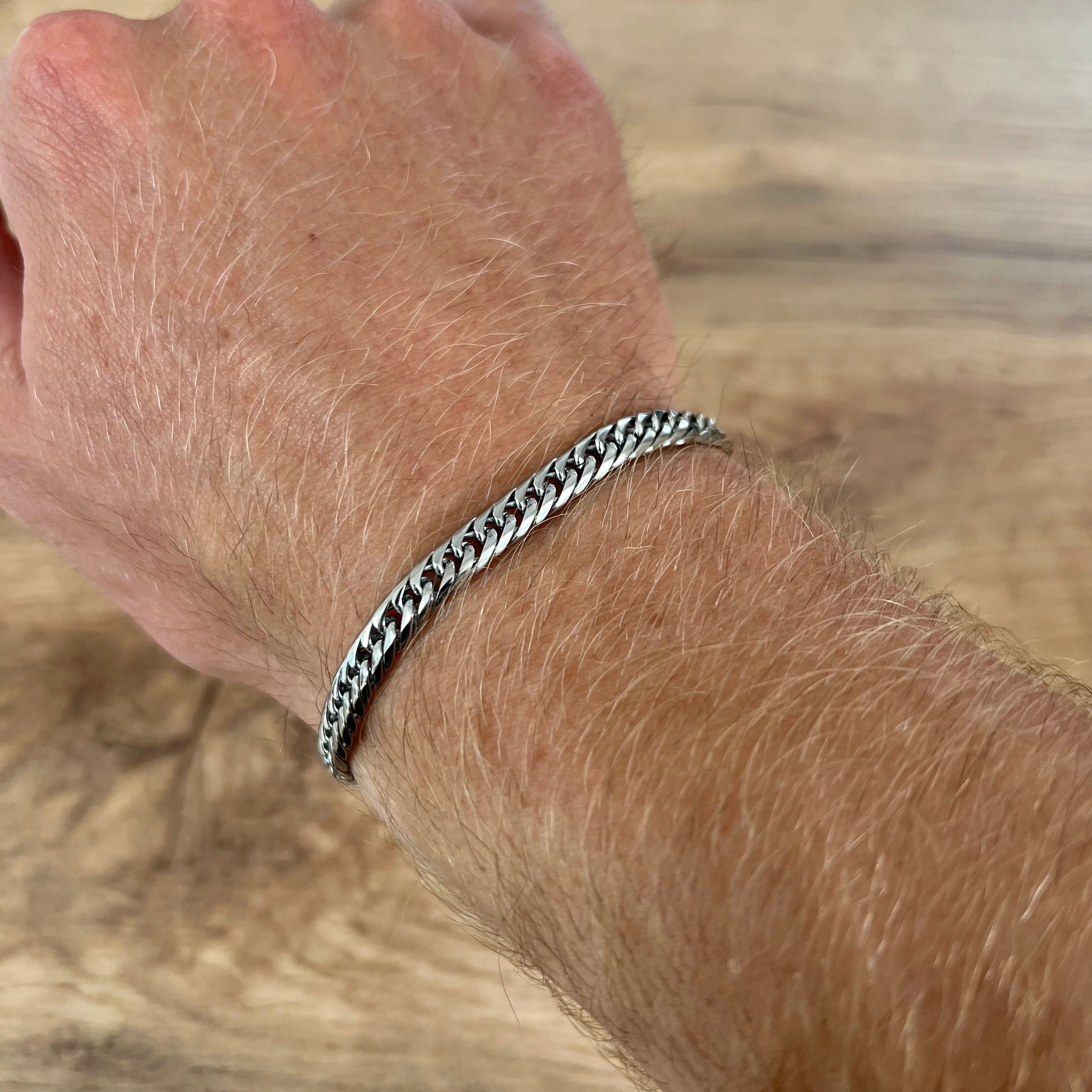 Mens Bracelet Flat Chain, 6mm Mens Silver Bracelet, Boys Silver
