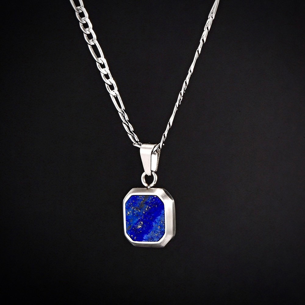 BLUE LAPIS STONE Large Dog Tag Mens Necklace by Designer Scott Kay in  Sterling silver | Tribal Hollywood