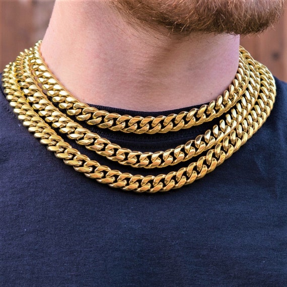 Collar de cadena de eslabón cubano oro de 14 quilates - Etsy México