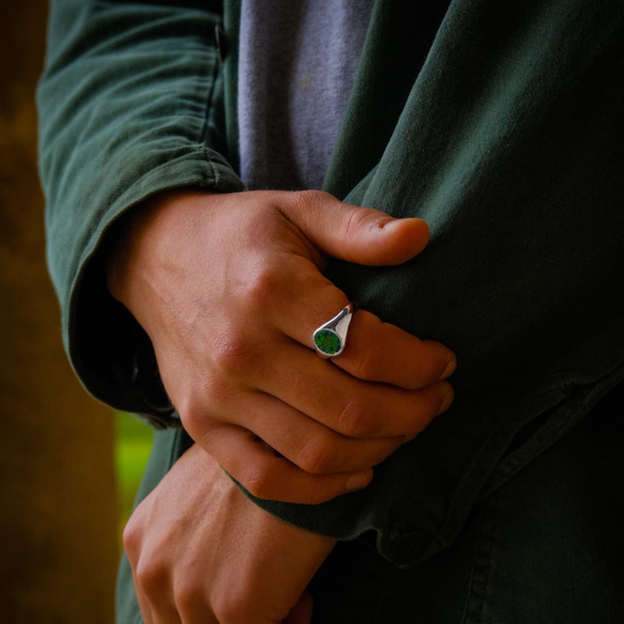 Mens Ring Green Opal Silver Ring 18K Gold Gemstone Ring Mens Signet Rings Gold Signet Ring Pinky Rings for Men Mens Jewellery Gift Etsy