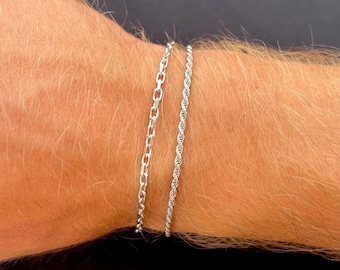 Mens Bracelet - 925 Sterling Silver Rolo / Rope Bracelet For Men - Thin 925 Silver Bracelet Chain - Mens Jewellery By Twistedpendant