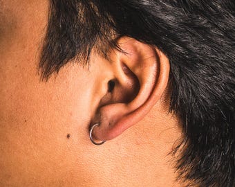Aros de acero de 12 mm para hombre - Aros finos de plata - Aros con bisagra - Joyería para hombre