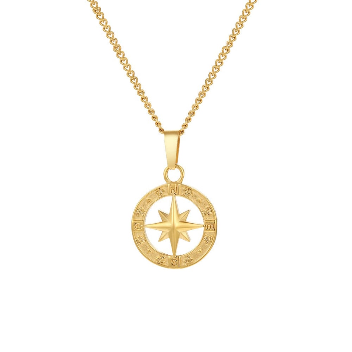 18K Gold Compass Necklace Gold North Star Pendant Mens Etsy