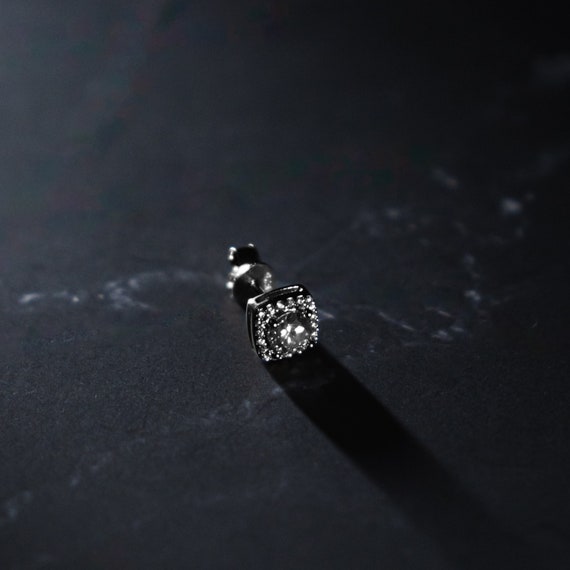 Boucles D'Oreilles Diamant Carré Homme Femme | Argent 925 Plaqué Or Blanc | Zirconia 5A Éclat Diamant 4-8mm