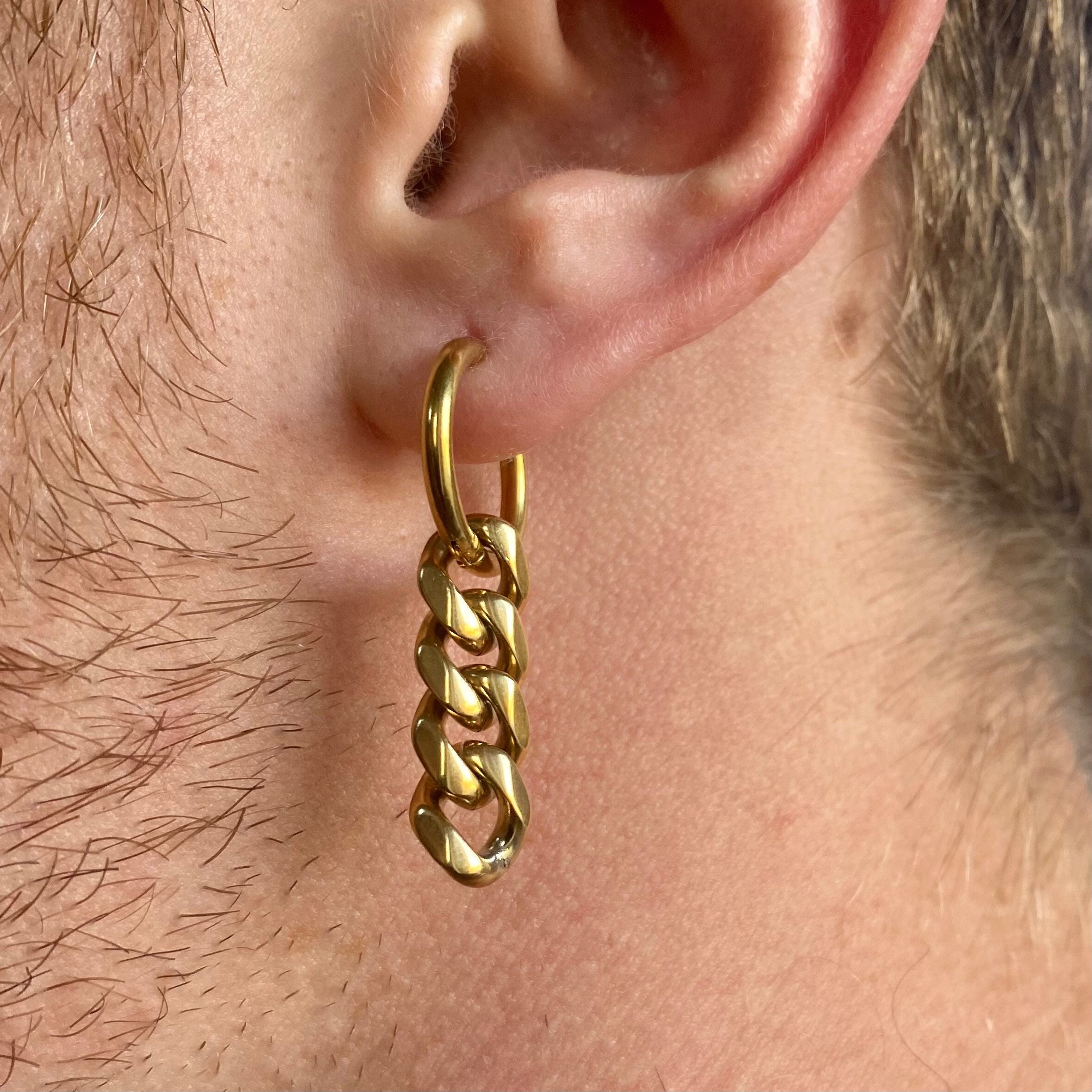 Mens Earrings Mens Chain Earring Gold Hoop Chain Earrings Men Gold
