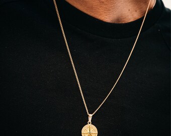 Mini 18K Gold Necklace, Mini Gold Compass Necklace for Men, North