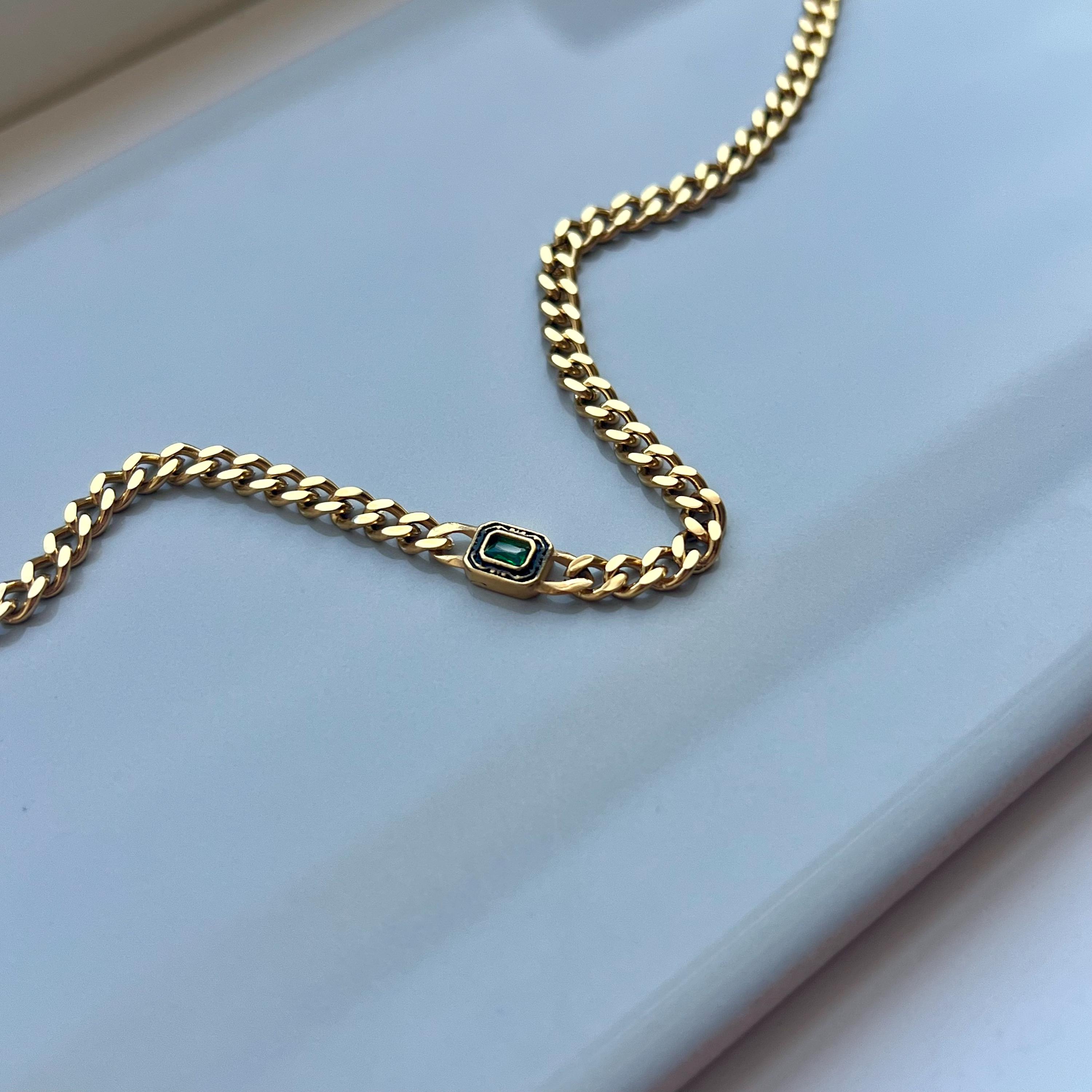 Collier en or avec pierres précieuses - Collier chaîne en or pour homme pour homme - Collier pour homme - chaîne de pierres précieuses de style émeraude vintage - Collier unisexe bijoux pour homme