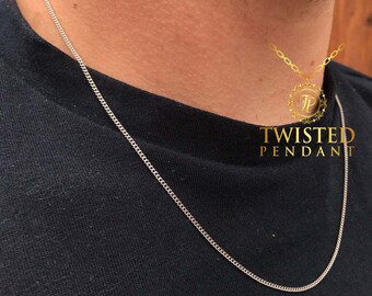 Silver Thin Mens Chain Curb Necklace 