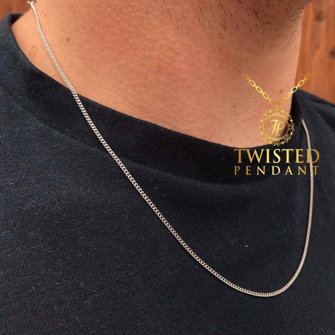 Silver Thin Mens Chain Curb Necklace 