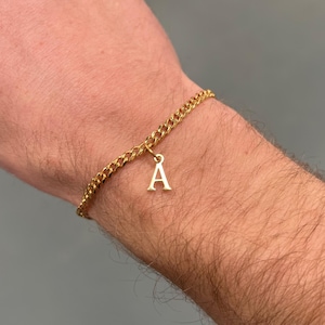 18K Gold Initial Bracelet for Men - Mens Bracelet - Gold Cuban Bracelet Chain - Personalised Bracelets - Bracelet With Initial - Gold Chain