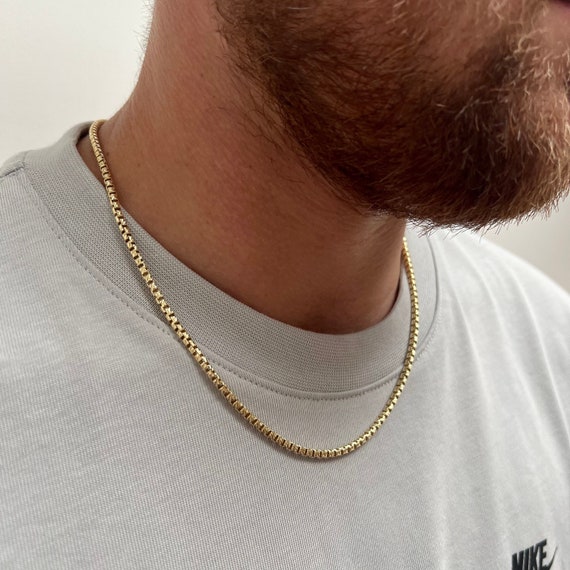 Gold Plated Box Chain 3mm Cut Box Link Chain Necklace for Men