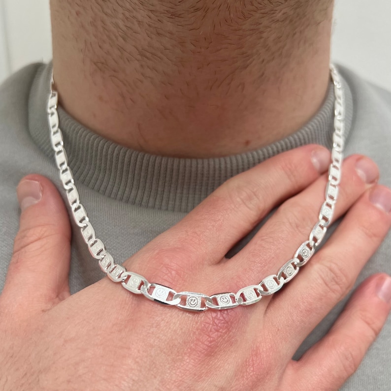 Mens Necklace - Silver Valentino Chunky Chain Necklace - 925 Sterling Silver Necklace For Men - Custom Smile Face Chain By Twistedpendant image 7